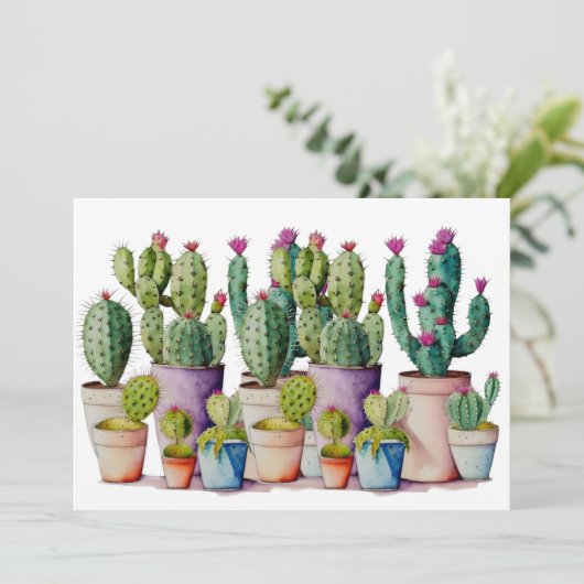 Südwestliche Aquarellkaktus in Töpfen Einladung (Stehend Vorderseite)