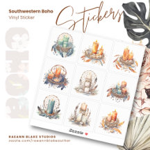 Südwestliche Boho-Wasserfarben-Kerzen-Aufkleber
