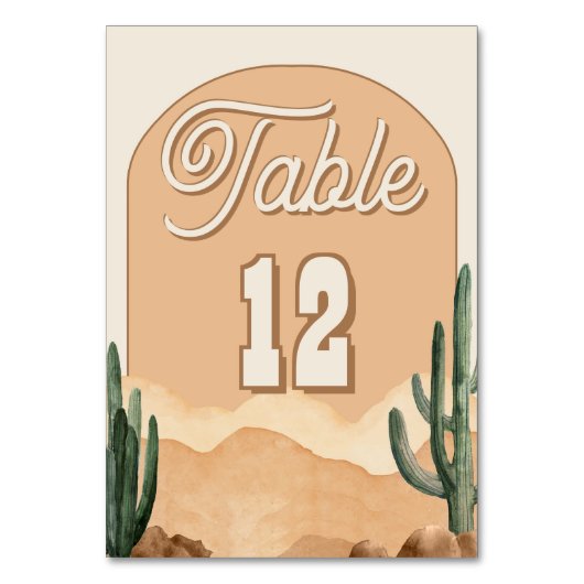 Südwestliche Boho Wüstenakteen Wedding oder Dusche Tischnummer (Vorderseite)