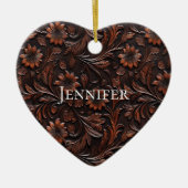 Südwestliche Imitate Brown Leather Cowhide Blume N Keramik Ornament (Vorne)