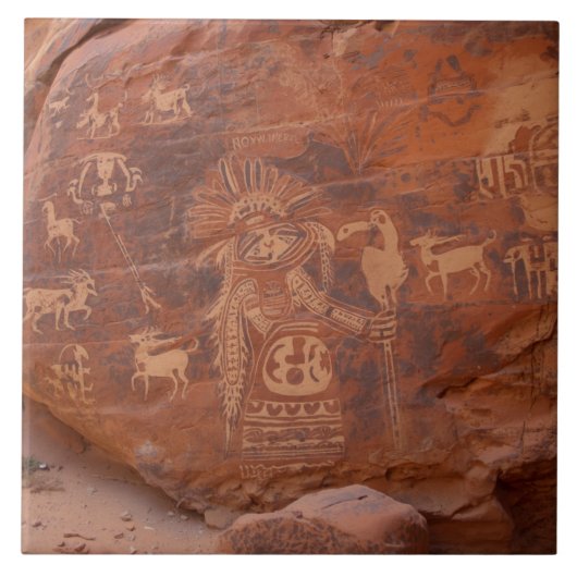 Südwestliche indianische Petroglyphe Fliese (Vorderseite)