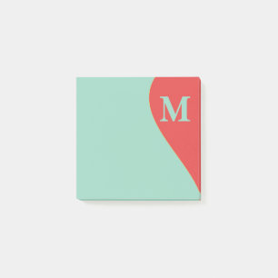 Südwestliche Koralle und Türkis mit Monogramm Post-it Klebezettel