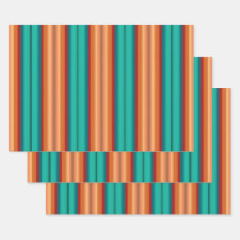 Südwestliche Orange Rot-Türkis-Regenbogen Streifen Geschenkpapier Set