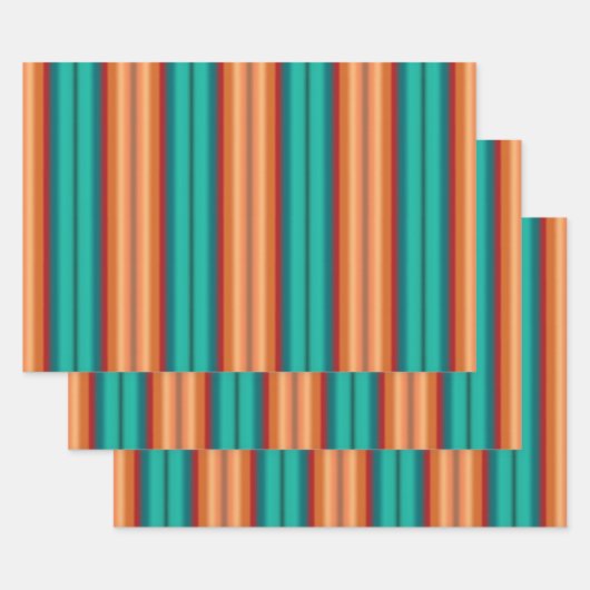 Südwestliche Orange Rot-Türkis-Regenbogen Streifen Geschenkpapier Set (Set)