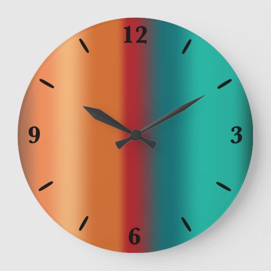 Südwestliche Orange Rot-Türkis-Regenbogen Streifen Große Wanduhr (Vorderseite)