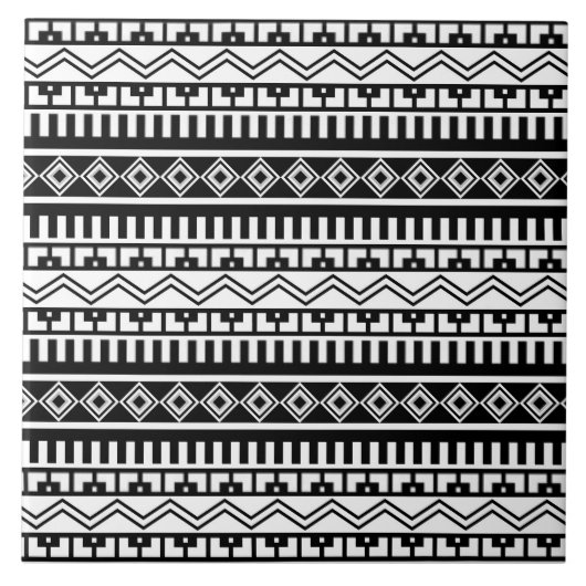 Südwestliche Schwarz-Weiß-Geometrie-Muster Fliese (Vorderseite)