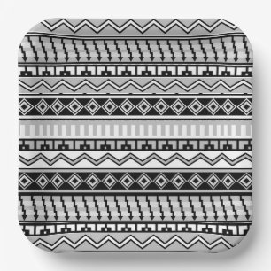 Südwestliche Schwarz-Weiß-Geometrie-Muster Pappteller