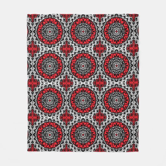 Südwestliche Sonne Mandala Batik, rot, schwarz und Fleecedecke (Vorderseite)