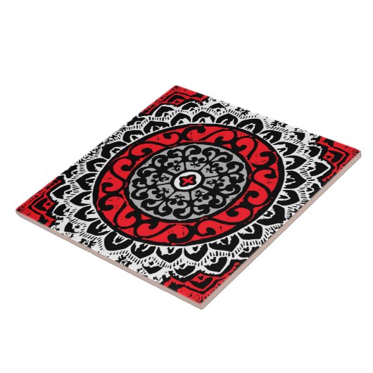 Südwestliche Sonne Mandala Batik, rot, schwarz und Fliese (Seite)