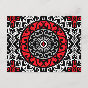 Südwestliche Sonne Mandala Batik, rot, schwarz und Postkarte