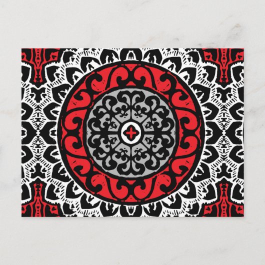 Südwestliche Sonne Mandala Batik, rot, schwarz und Postkarte (Vorderseite)
