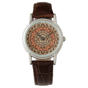 Südwestliche Sonnen-Mandala-Batik, Rost & Braun Armbanduhr