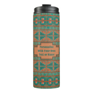 Südwestliche Teal-Kupfer-Geometrie-Druck Personali Thermosbecher