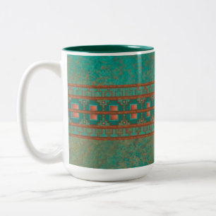 Südwestliche Türkis-Kupfer-Farben Geometrisches Mu Zweifarbige Tasse