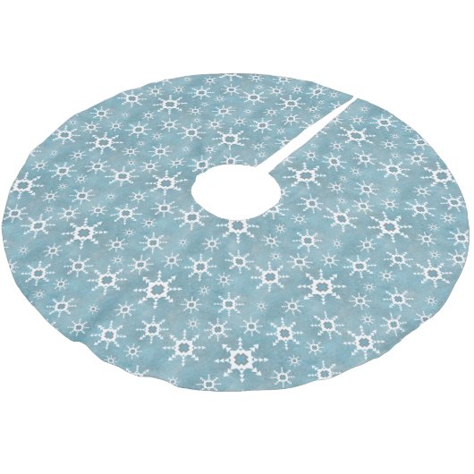 Südwestliche Winterschneeflocken Blau und Weiß Polyester Weihnachtsbaumdecke (Schrägansicht)