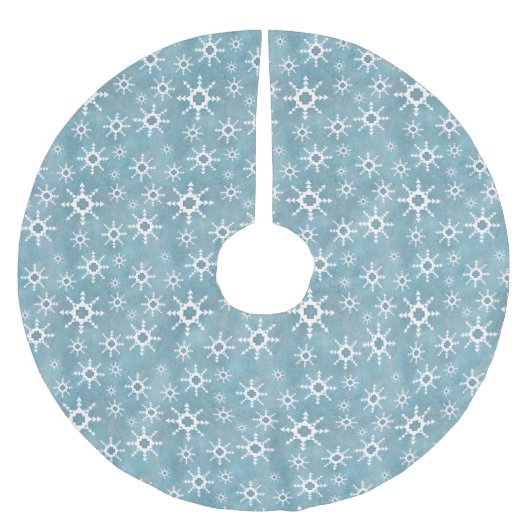 Südwestliche Winterschneeflocken Blau und Weiß Polyester Weihnachtsbaumdecke (Vorderseite)