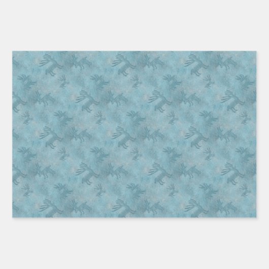 Südwestliche Winterschneeflocken Hirschpinienmuste Geschenkpapier Set (Vorderseite 2)