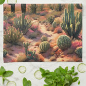 Südwestliche Wüstenkaktusszene Geschirrtuch (Gefaltet)