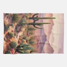 Südwestliche Wüstenkaktusszene Geschirrtuch