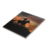 Südwestlicher Cowboy und Pferd im Sonnenuntergang Fliese (Seite)