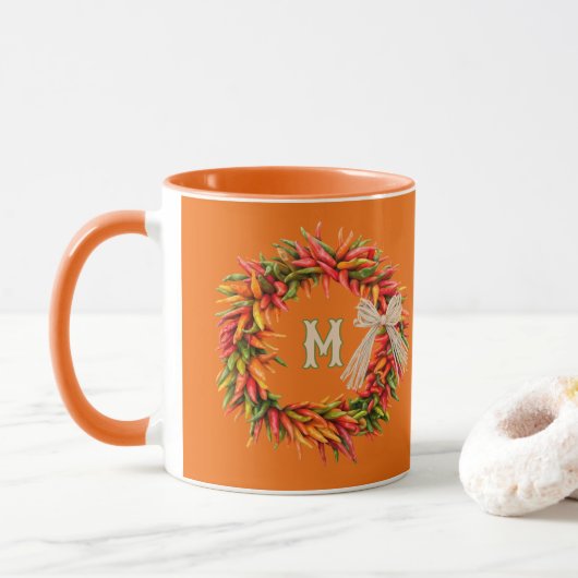 Südwestlicher farbenfroher Chile-Kranz personalisi Tasse (Mit Donut)