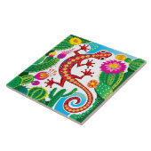 Südwestlicher Gecko mit Kaktusblüten Fliese (Seite)