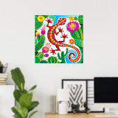 Südwestlicher Gecko mit Kaktusblüten Poster (Heimbüro)