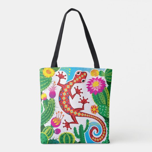 Südwestlicher Gecko mit Kaktusblüten Tasche (Rückseite)