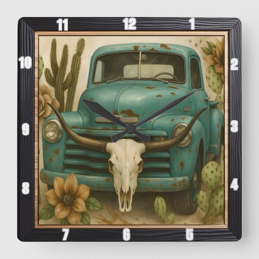 Südwestlicher Lkw-Schädel Quadratische Wanduhr (Vorderseite)