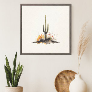 Südwestlicher Saguaro Kaktus mit Sonnenblumen Leinwanddruck