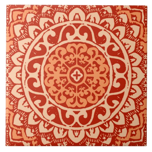 Südwestlicher Sun-Mandala-Batik, korallenrote Fliese (Vorderseite)