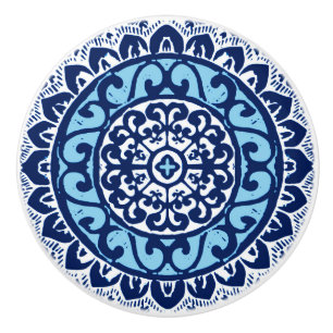 Südwestlicher Sun-Mandala-Batik, Marine-Blau u. Keramikknauf