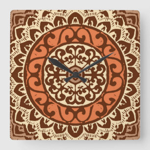 Südwestlicher Sun-Mandala-Batik, Rost u. Brown Quadratische Wanduhr