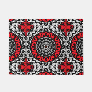 Südwestlicher Sun-Mandala-Batik, Rot, Schwarzes u Fußmatte