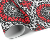 Südwestlicher Sun-Mandala-Batik, Rot, Schwarzes u. Geschenkpapier (Rolleneckpunkt)