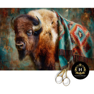 Südwestlicher Türkis-Bison-Porträt Seidenpapier