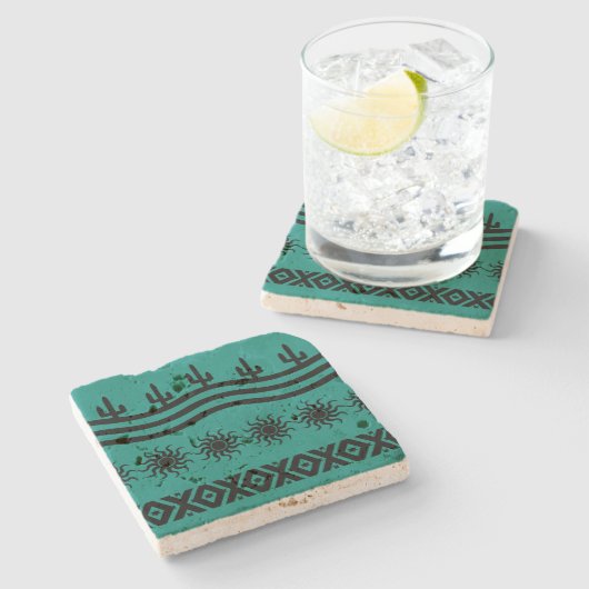 Südwestliches Design Aquamariner und schwarzer rus Steinuntersetzer (Seitenansicht)