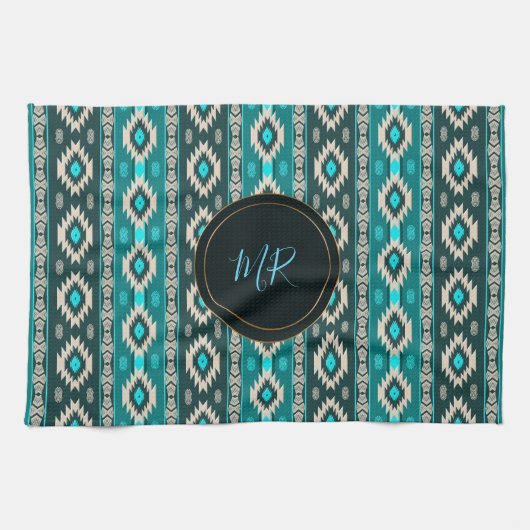 Südwestliches ethnisches Muster. Monogrammm. Handtuch (Horizontal)