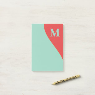 Südwestliches Korallenrot und Türkis mit Monogramm Post-it Klebezettel