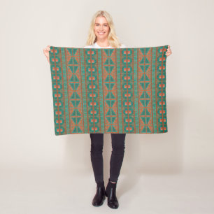 Südwestliches Kupfer-Teal-Geometrisches Muster Kle Fleecedecke