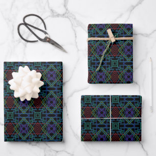 Südwestliches Symmetrisches Fliesenmuster-Linienku Geschenkpapier Set