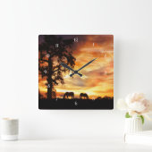 Südwestpferde und Eichenbaum Quadratische Wanduhr (Zuhause)