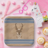 Südwestpronghorn Antelope Head Blue Border Pappteller (Party)