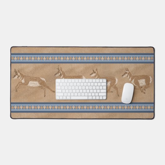 Südwestpronghorn Antelope Herd Blue Border Schreibtischunterlage (Tastatur & Maus)