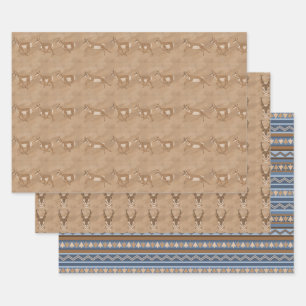 Südwestpronghorn Antelopes Geometrisches Muster Geschenkpapier Set