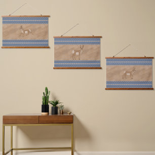 Südwestpronghorn Antelopes Geometrisches Set an de Wandteppich Mit Holzrahmen