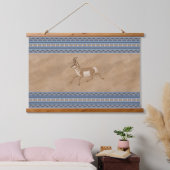 Südwestpronghorn Running Antelope Blue Border Wandteppich Mit Holzrahmen (Schlafzimmer)