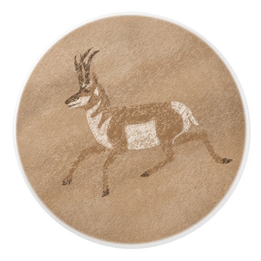 Südwestpronghorn Running Antelope Petroglyph Keramikknauf (Vorderseite)