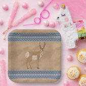 Südwestpronghorn Stehend Antelope Blue Border Pappteller (Party)