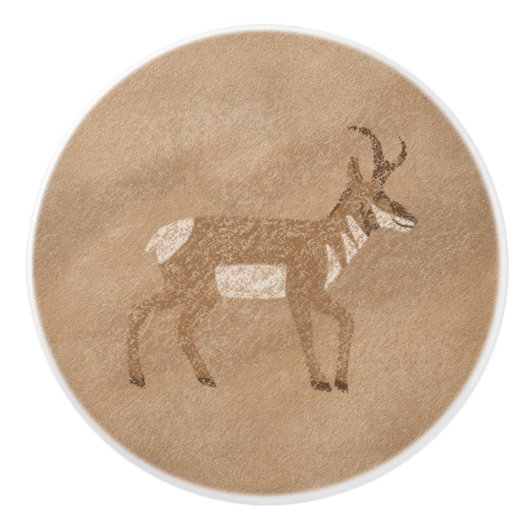 Südwestpronghorn Walking Antelope Petroglyph Keramikknauf (Vorderseite)